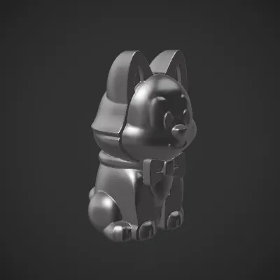 Cute blue cartoon dog with bow tie. smooth edges, simple geometry, game-ready, character, symmetric geometry.