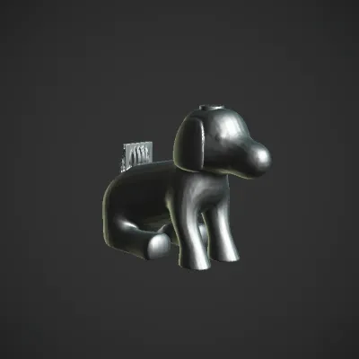 white dog figurine with blue polka dots. smooth edges, simple geometry, character, symmetric geometry.