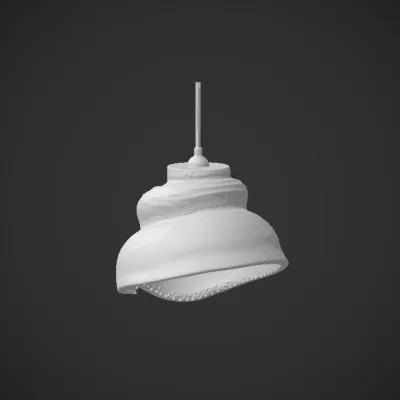 modern sculptural pendant light. smooth edges, complex geometry.