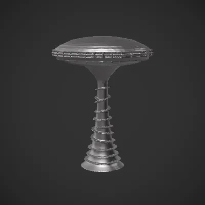 Abstract spiral LED light sculpture. sharp edges, complex geometry.