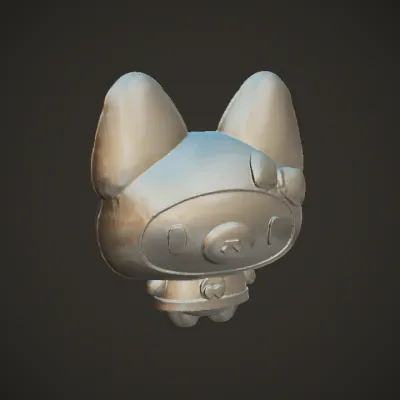 cute cartoon rabbit character with pink hood. smooth edges, simple geometry, character.