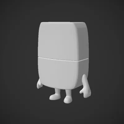 Animated character eraser with face and letter W. smooth edges, simple geometry, character, symmetric geometry.