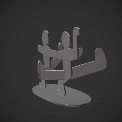 Two abstract human figures, yellow and red. smooth edges, simple geometry, character.