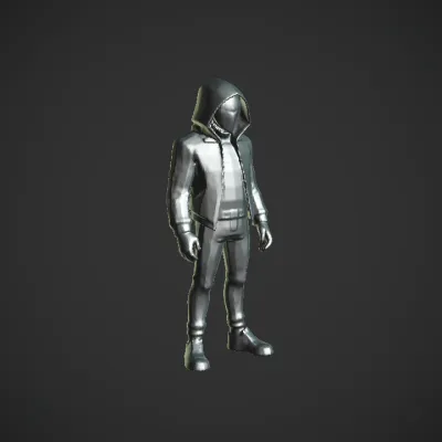 Mysterious hooded character with glowing eyes. smooth edges, complex geometry, game-ready, character.