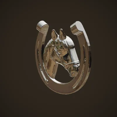 Horse head inside a horseshoe. smooth edges, complex geometry, character.