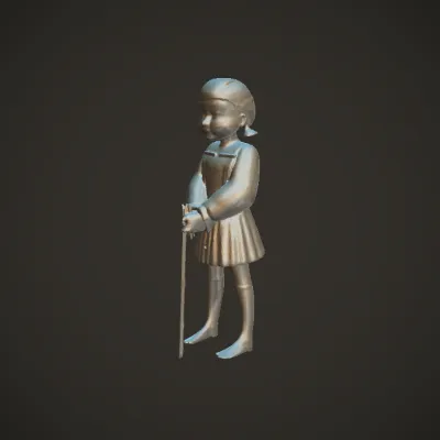 Young girl doll with pink dress and stick. smooth edges, complex geometry, character.