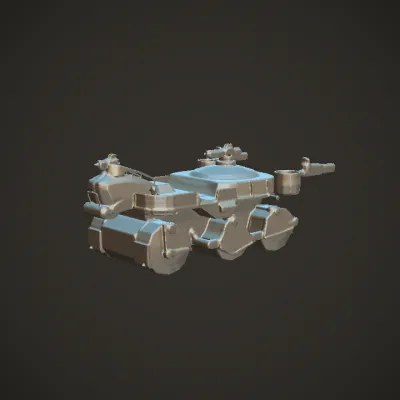 Futuristic, armored combat vehicle with mounted guns. sharp edges, complex geometry, game-ready.