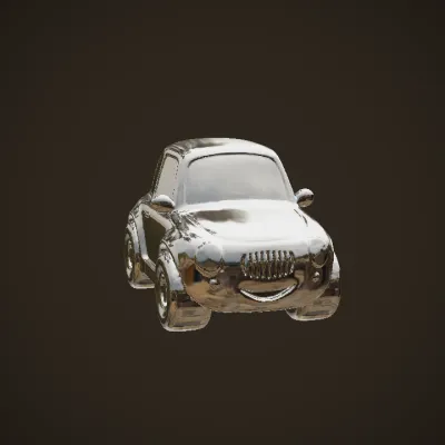 Red cartoon toy car with playful look. smooth edges, simple geometry, game-ready, symmetric geometry.