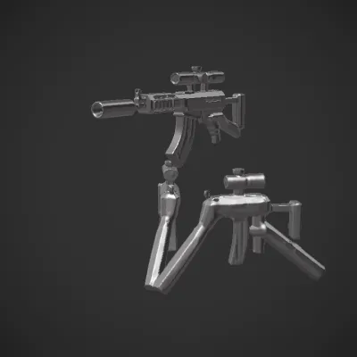 Low-poly assault rifle, game-ready model. sharp edges, simple geometry, game-ready, symmetric geometry.