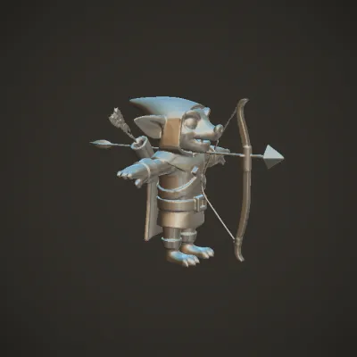 Cartoon goblin archer with bow and arrows. smooth edges, complex geometry, game-ready, character.