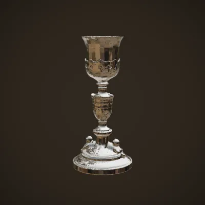 ornate golden goblet or chalice. complex geometry, sharp edges, symmetric geometry.