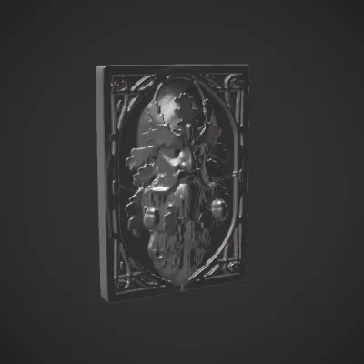 ornate green man relief with oak leaves. sharp edges, complex geometry, character, symmetric geometry.