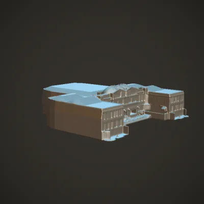 luxurious hotel building with palm trees. complex geometry, sharp edges, symmetric geometry.