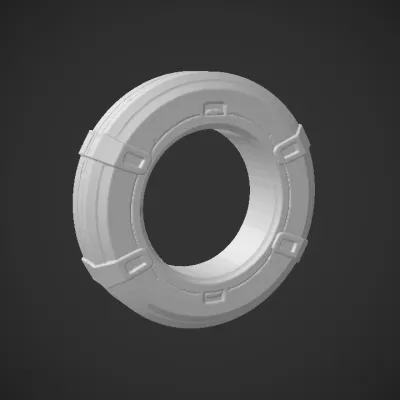 futuristic metallic ring with blue lights. sharp edges, smooth edges, complex geometry, game-ready, symmetric geometry.