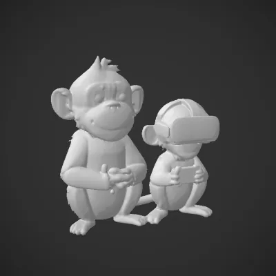 Two cartoon monkeys playing together. smooth edges, complex geometry, game-ready, character.
