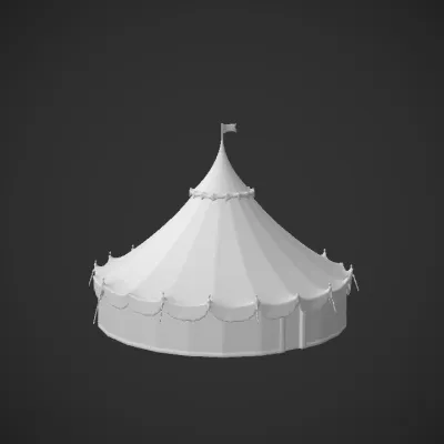 Red and white circus tent. sharp edges, smooth edges, simple geometry, symmetric geometry.