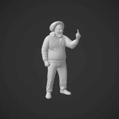 Person standing with raised hand. smooth edges, complex geometry, character.