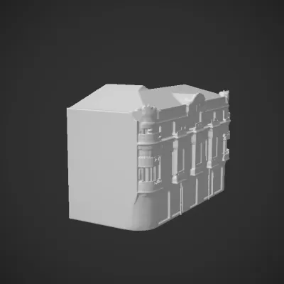 Historic European-style urban building. complex geometry, sharp edges, smooth edges.