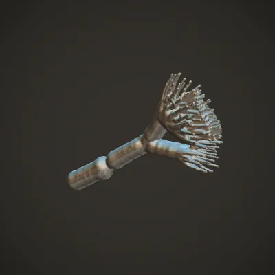 blue 3D model of a feather duster. complex geometry, smooth edges.