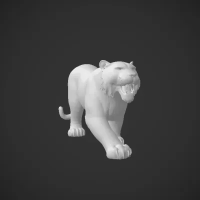 Roaring tiger in aggressive posture. smooth edges, complex geometry, game-ready, character.