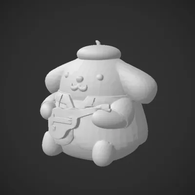 Cartoon dog in a floral shirt. smooth edges, simple geometry, game-ready, character, symmetric geometry.