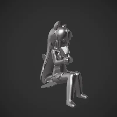 Anime girl with cat ears eating popsicle. smooth edges, complex geometry, character.