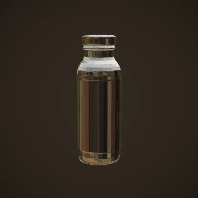 A bottled coffee drink with cacao and maca. smooth edges, simple geometry, game-ready, symmetric geometry.