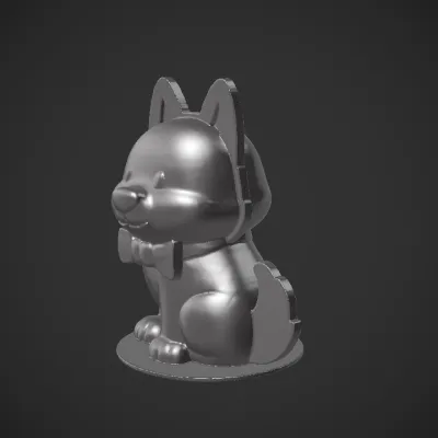 Cartoon dog wearing a bowtie. smooth edges, simple geometry, game-ready, character, symmetric geometry.