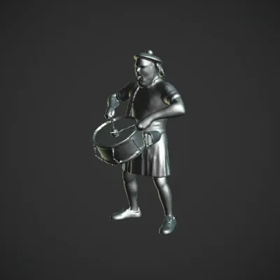 person wearing kilt and playing snare drum. complex geometry, character.