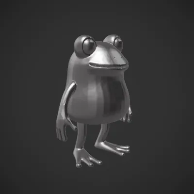 Cartoon frog character standing upright. smooth edges, simple geometry, game-ready, character, symmetric geometry.