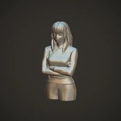 Woman standing with arms crossed. smooth edges, complex geometry, character.