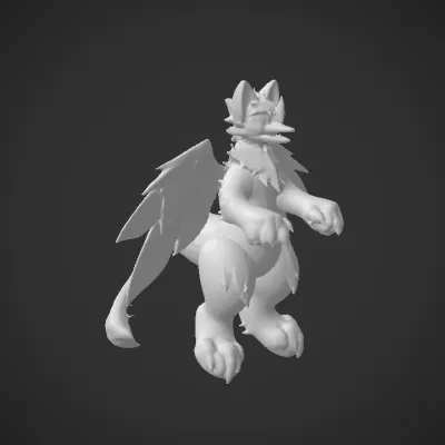 Anthropomorphic winged wolf character with colorful fur. complex geometry, sharp edges, character.