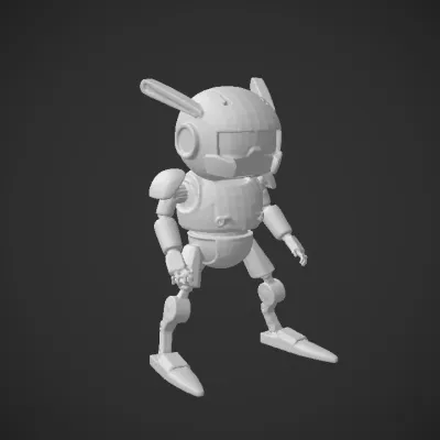 robot with pink bunny helmet and blue eyes. smooth edges, complex geometry, game-ready, character, symmetric geometry.