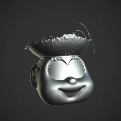 Black pot with straw hat and fake ears. smooth edges, simple geometry.