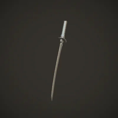 a stylized purple-bladed katana sword. sharp edges, complex geometry, game-ready, symmetric geometry.