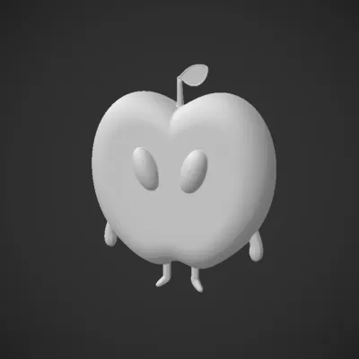 Cartoon anthropomorphic apple character. smooth edges, simple geometry, character.