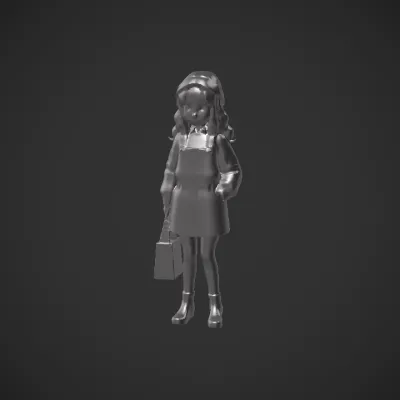 Girl in autumn outfit holding tote bag. smooth edges, simple geometry, character.