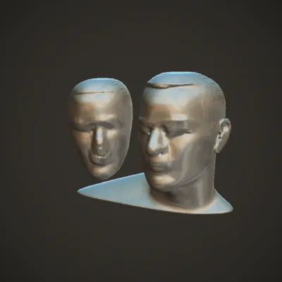 Man whispering to another man's ear. simple geometry, character.