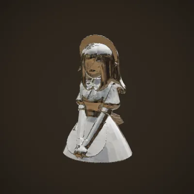 Person in a maid outfit with bow tie. complex geometry, character.