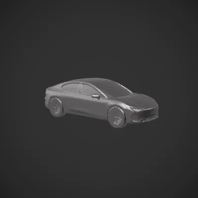 Futuristic electric car in showroom. smooth edges, complex geometry, game-ready, symmetric geometry.