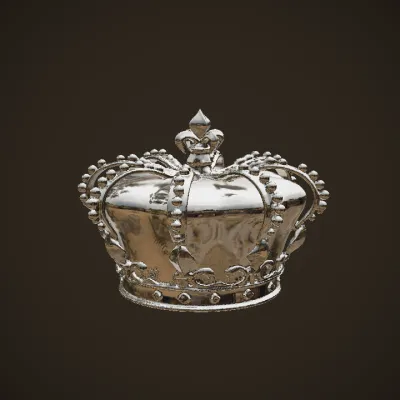 A golden crown with red velvet and pearls. sharp edges, complex geometry, game-ready, symmetric geometry.