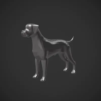 A standing brown and white dog. smooth edges, complex geometry, character, symmetric geometry.