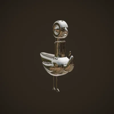 Cartoon pigeon character with raised tail. simple geometry, character.