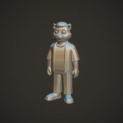 Anthropomorphic cat in colorful clothes. simple geometry, smooth edges, character, symmetric geometry.