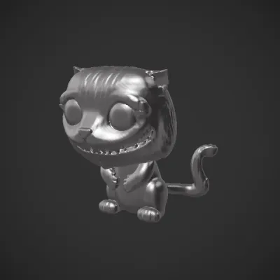 cartoon Cheshire Cat figure with green eyes. smooth edges, simple geometry, game-ready, character, symmetric geometry.