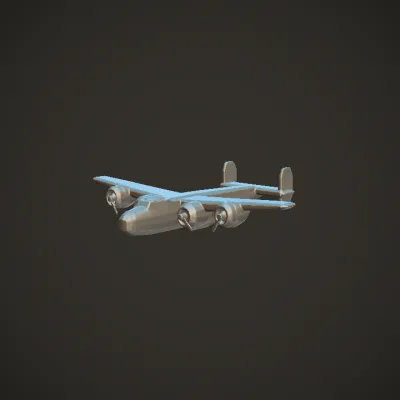WWII bomber airplane over ocean. smooth edges, simple geometry, game-ready, symmetric geometry.