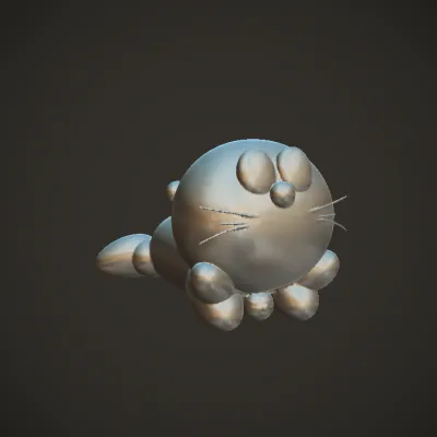 Blue cartoon cat-like character lying down. simple geometry, game-ready, character.