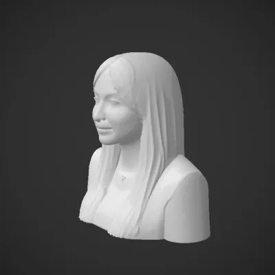 Woman in a white blazer. smooth edges, complex geometry, character, symmetric geometry.