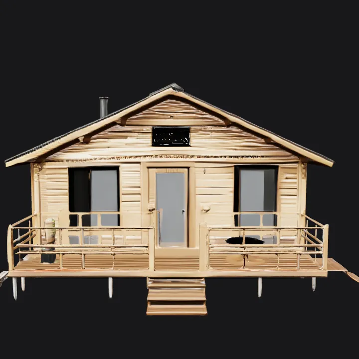 modern small house with balcony. sharp edges, complex geometry.