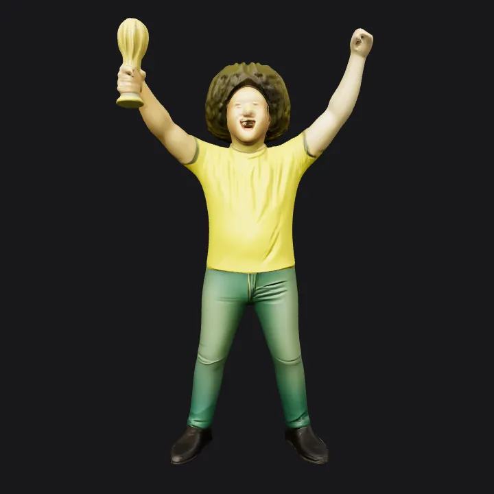 Person holding a brush, viewed from behind. smooth edges, simple geometry, character.